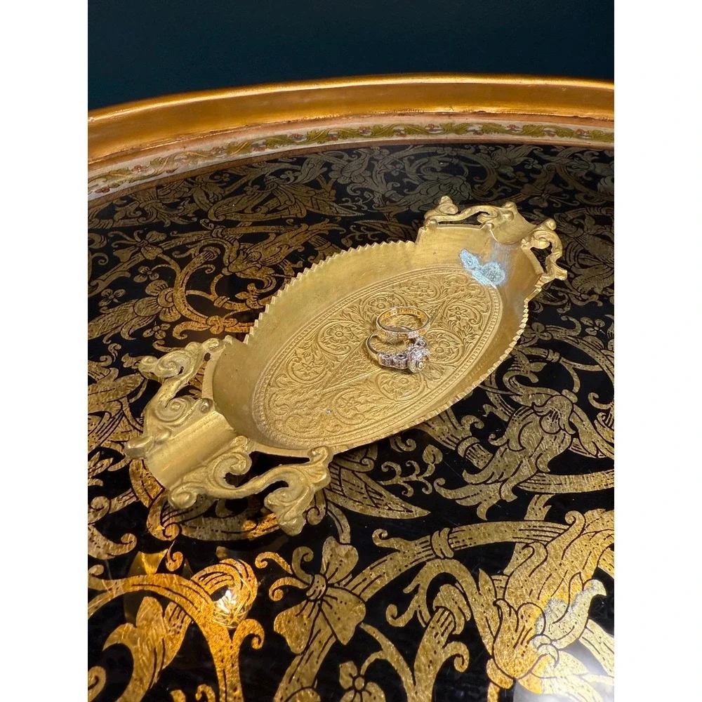 Antique Ornate Brass Ashtray: Victorian Vanity Catch-All Tray‎